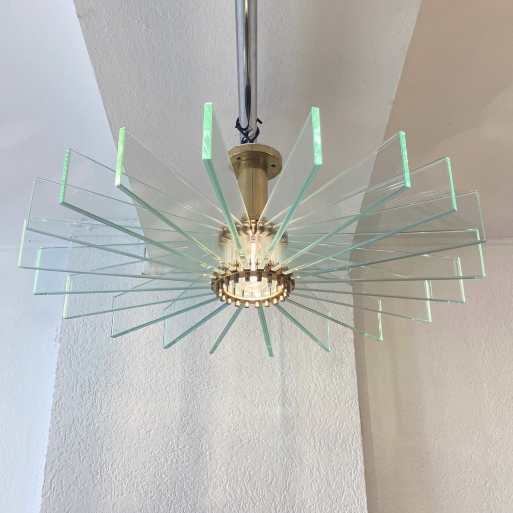 Plafonnier Verre et Laiton 1950s